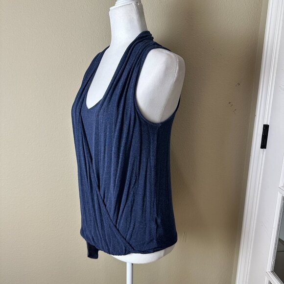 ELLA MOSS Drape Front Layered Tank Top Shirt Size Medium Blue Heathered Grey - Picture 5 of 11
